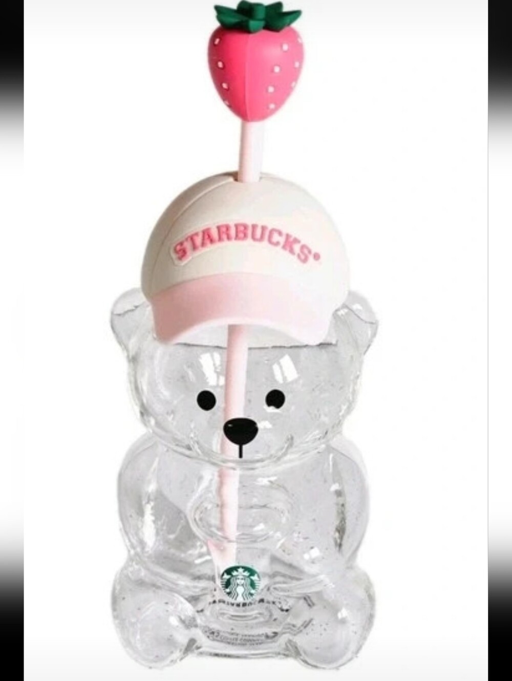 NWT, Limited Edition, Pink Strawberry Bearista  glass 20 oz w/adorable 🍓 Topper
